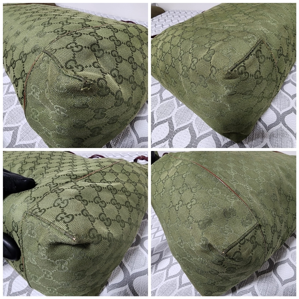 Gucci GG Canvas Zip Shoulder Bag Green/Brown - Picture 10 of 13